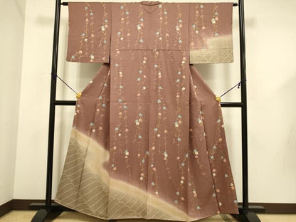 平和屋着物●訪問着　絞り　枝垂れ桜文　暈し染め　金彩　正絹　逸品　DABD6094du