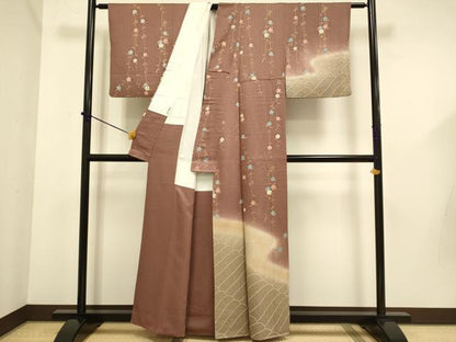 平和屋着物●訪問着　絞り　枝垂れ桜文　暈し染め　金彩　正絹　逸品　DABD6094du