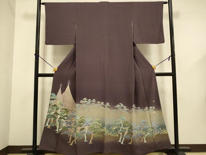 平和屋着物●色留訪問着　友禅　作家物　松　暈し染め　正絹　逸品　DABD6099du