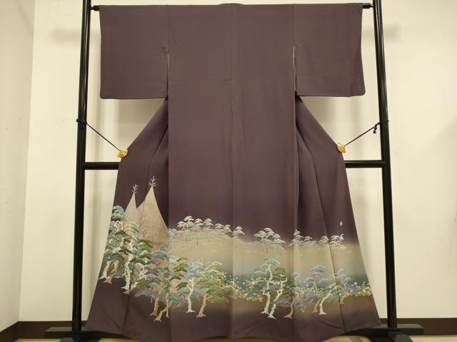 平和屋着物●色留訪問着　友禅　作家物　松　暈し染め　正絹　逸品　DABD6099du
