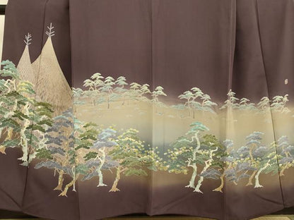 平和屋着物●色留訪問着　友禅　作家物　松　暈し染め　正絹　逸品　DABD6099du