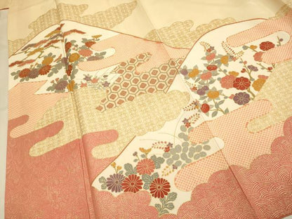 平和屋着物●訪問着　駒刺繍　吉祥花文　金彩　正絹　逸品　DABD6102du