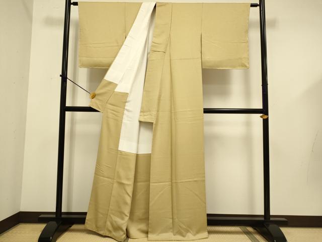 平和屋着物●上質な色無地　花尽くし地紋　枯色　正絹　逸品　未使用　DABD6103du