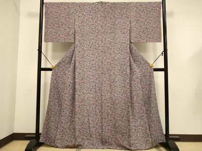 平和屋着物●極上　本場琉球紅型　小紋　草花文　正絹　逸品　DABD6108du