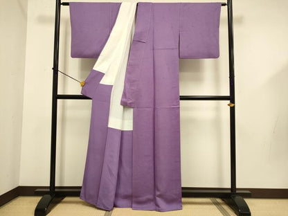 平和屋着物●上質な色無地　花松地紋　古代紫色　正絹　逸品　DABD6109du