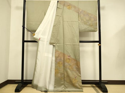 平和屋着物●訪問着　総刺繍　雪輪花文　金彩　正絹　逸品　DABD6110du
