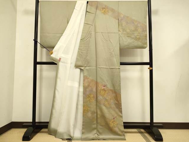 平和屋着物●訪問着　総刺繍　雪輪花文　金彩　正絹　逸品　DABD6110du