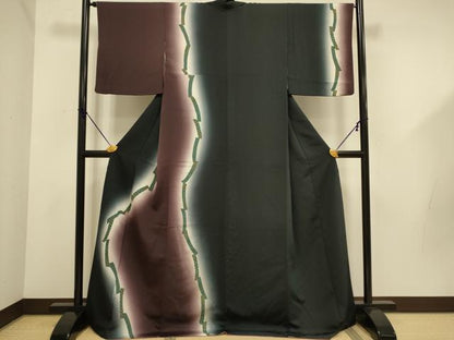 平和屋着物●訪問着　短冊吉祥花文　暈し染め　黒地　正絹　逸品　DABD6113du