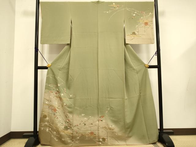 平和屋着物●訪問着　刺繍　雪輪草花文　暈し染め　金彩　やまと誂製　正絹　逸品　DABD6119du