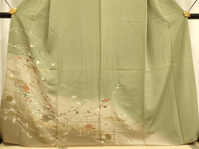 平和屋着物●訪問着　刺繍　雪輪草花文　暈し染め　金彩　やまと誂製　正絹　逸品　DABD6119du