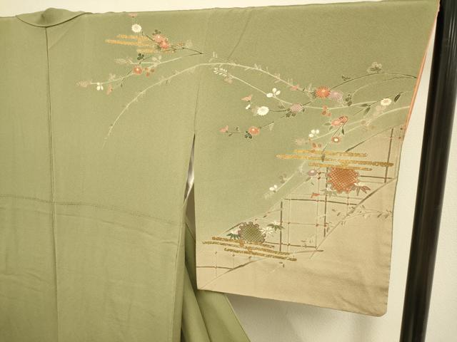 平和屋着物●訪問着　刺繍　雪輪草花文　暈し染め　金彩　やまと誂製　正絹　逸品　DABD6119du