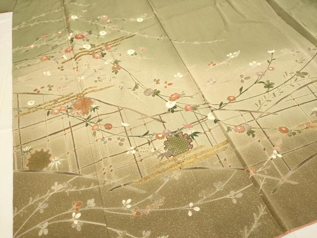 平和屋着物●訪問着　刺繍　雪輪草花文　暈し染め　金彩　やまと誂製　正絹　逸品　DABD6119du