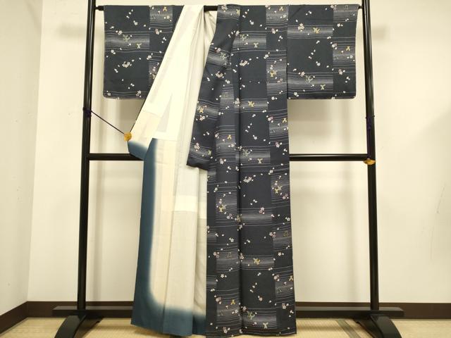平和屋着物●大正の浮世絵師　竹久夢二　夢二ロマン　小紋　横段舞桜文　正絹　逸品　未使用　DABD6120du