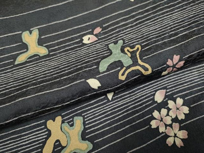 平和屋着物●大正の浮世絵師　竹久夢二　夢二ロマン　小紋　横段舞桜文　正絹　逸品　未使用　DABD6120du