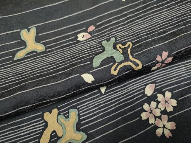 平和屋着物●大正の浮世絵師　竹久夢二　夢二ロマン　小紋　横段舞桜文　正絹　逸品　未使用　DABD6120du