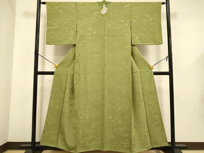 平和屋着物●上質な色無地　雲取吉祥花地紋　根岸色　正絹　逸品　未使用　DABD6123du