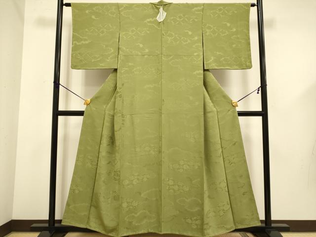 平和屋着物●上質な色無地　雲取吉祥花地紋　根岸色　正絹　逸品　未使用　DABD6123du
