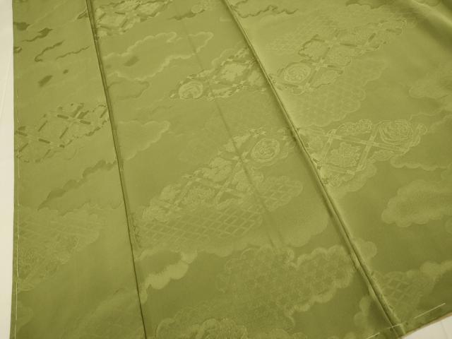 平和屋着物●上質な色無地　雲取吉祥花地紋　根岸色　正絹　逸品　未使用　DABD6123du