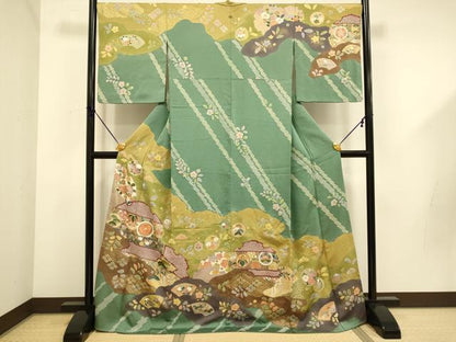 平和屋着物●訪問着　駒刺繍　絞り　雪輪吉祥花文　金彩　正絹　逸品　DABD6126du