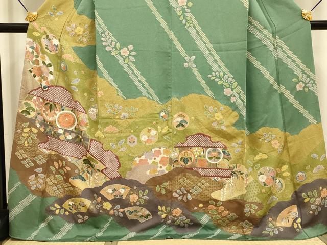 平和屋着物●訪問着　駒刺繍　絞り　雪輪吉祥花文　金彩　正絹　逸品　DABD6126du