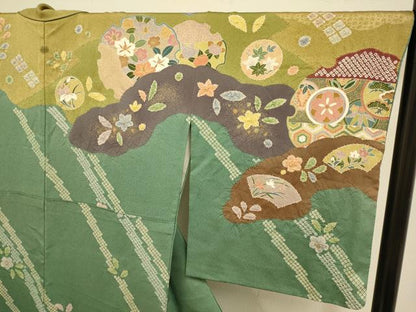 平和屋着物●訪問着　駒刺繍　絞り　雪輪吉祥花文　金彩　正絹　逸品　DABD6126du