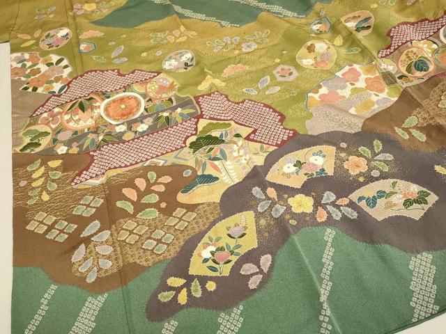 平和屋着物●訪問着　駒刺繍　絞り　雪輪吉祥花文　金彩　正絹　逸品　DABD6126du