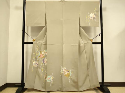 平和屋着物●訪問着　駒刺繍　雪輪花文　金彩　正絹　逸品　DABD6128du