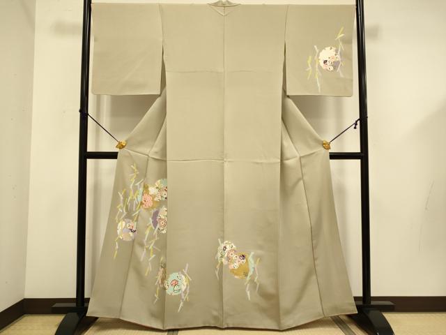 平和屋着物●訪問着　駒刺繍　雪輪花文　金彩　正絹　逸品　DABD6128du
