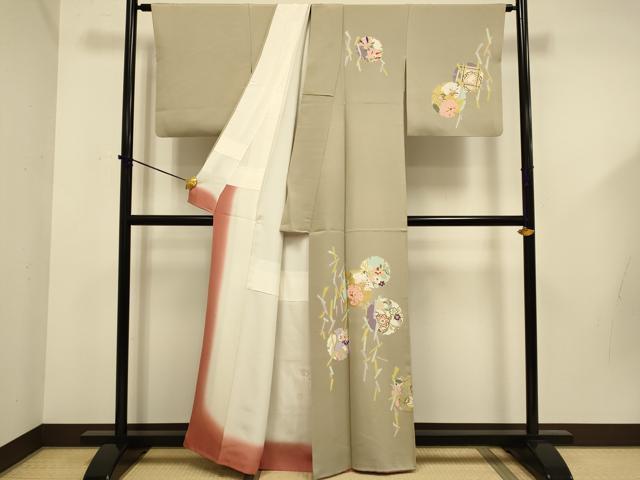 平和屋着物●訪問着　駒刺繍　雪輪花文　金彩　正絹　逸品　DABD6128du