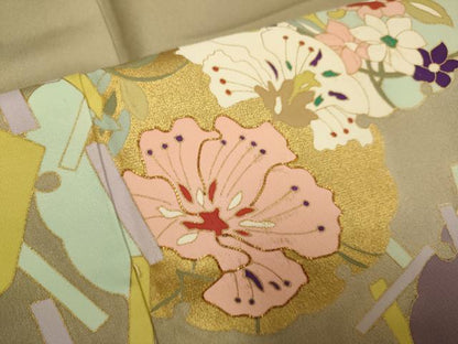 平和屋着物●訪問着　駒刺繍　雪輪花文　金彩　正絹　逸品　DABD6128du