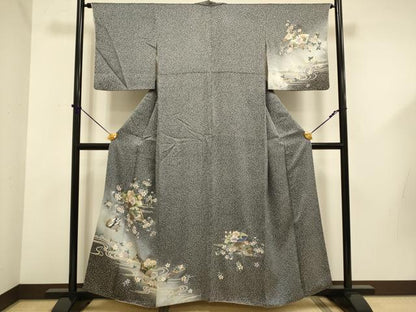 平和屋着物●訪問着　扇面花鳥文　暈し染め　金銀彩　さが美扱い　正絹　逸品　DABD6129du
