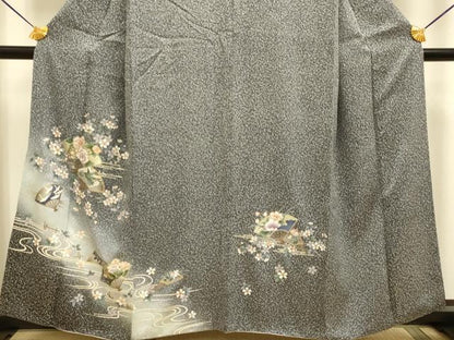 平和屋着物●訪問着　扇面花鳥文　暈し染め　金銀彩　さが美扱い　正絹　逸品　DABD6129du