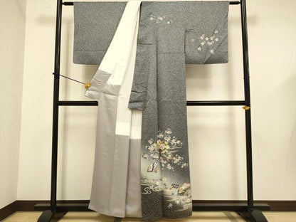 平和屋着物●訪問着　扇面花鳥文　暈し染め　金銀彩　さが美扱い　正絹　逸品　DABD6129du