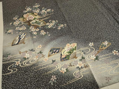 平和屋着物●訪問着　扇面花鳥文　暈し染め　金銀彩　さが美扱い　正絹　逸品　DABD6129du