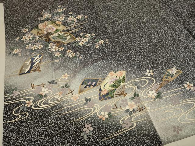 平和屋着物●訪問着　扇面花鳥文　暈し染め　金銀彩　さが美扱い　正絹　逸品　DABD6129du