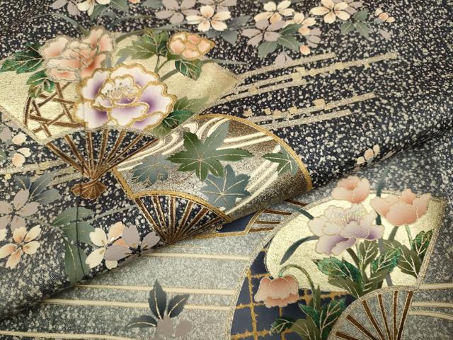 平和屋着物●訪問着　扇面花鳥文　暈し染め　金銀彩　さが美扱い　正絹　逸品　DABD6129du