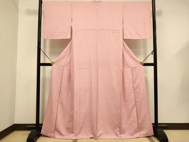 平和屋着物●上質な色無地　作家物　草葉地紋　薄紅色　正絹　逸品　DABD6130du