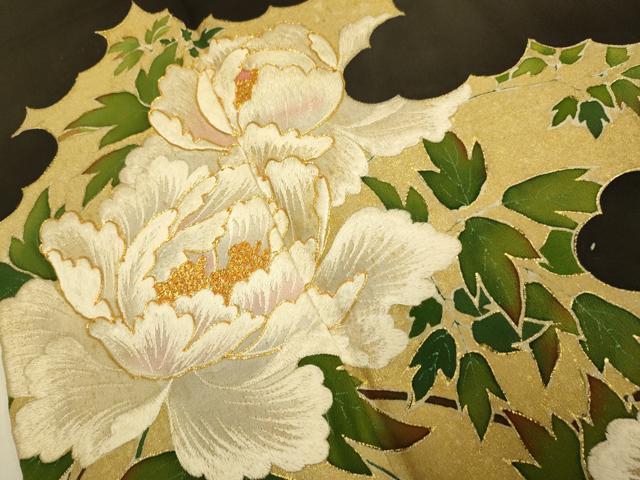 平和屋着物■豪華黒留袖　駒刺繍　草花文　金彩　正絹　逸品　DABD6191du