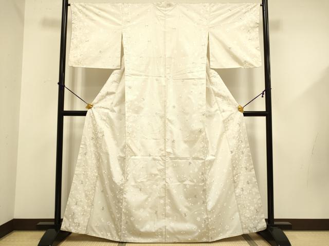 平和屋着物●訪問着　本場縞大島紬　総刺繍　舞桜文　正絹　逸品　DABD6219du