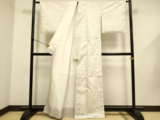 平和屋着物●訪問着　本場縞大島紬　総刺繍　舞桜文　正絹　逸品　DABD6219du