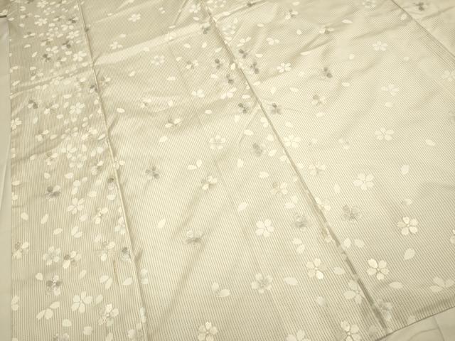 平和屋着物●訪問着　本場縞大島紬　総刺繍　舞桜文　正絹　逸品　DABD6219du