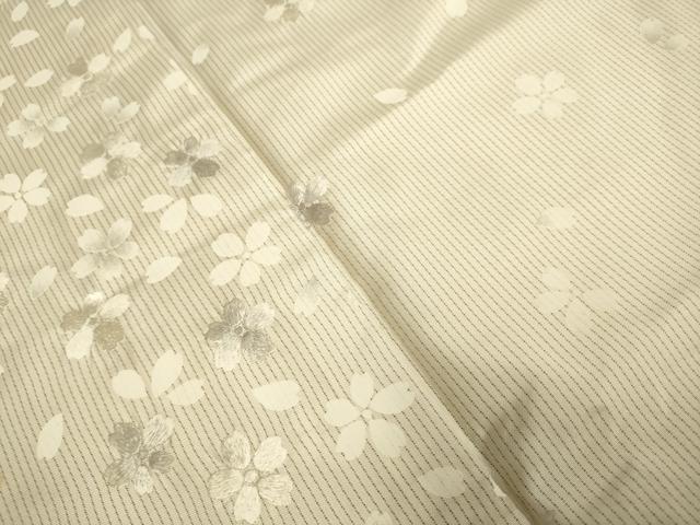 平和屋着物●訪問着　本場縞大島紬　総刺繍　舞桜文　正絹　逸品　DABD6219du