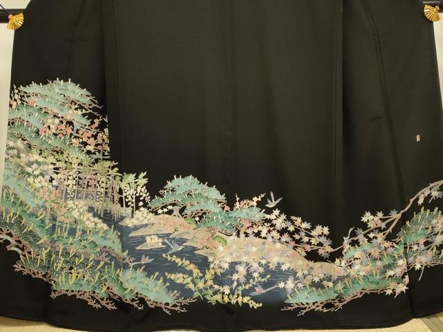 平和屋着物●本加賀友禅作家　魚津誠　黒留袖　風景花鳥文　正絹　逸品　DABD6309du