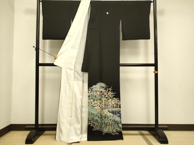 平和屋着物●本加賀友禅作家　魚津誠　黒留袖　風景花鳥文　正絹　逸品　DABD6309du