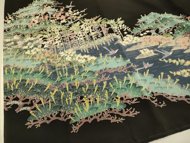 平和屋着物●本加賀友禅作家　魚津誠　黒留袖　風景花鳥文　正絹　逸品　DABD6309du