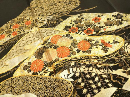 平和屋着物■豪華黒留袖 駒刺繍 花松文 金銀彩 正絹 逸品 DABD6332du