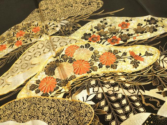 平和屋着物■豪華黒留袖 駒刺繍 花松文 金銀彩 正絹 逸品 DABD6332du