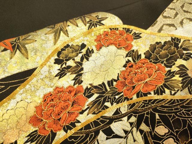 平和屋着物■豪華黒留袖 駒刺繍 花松文 金銀彩 正絹 逸品 DABD6332du
