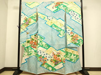 平和屋着物■豪華振袖　駒刺繍　絞り　更紗吉祥花文　金彩　正絹　逸品　DABD6335du