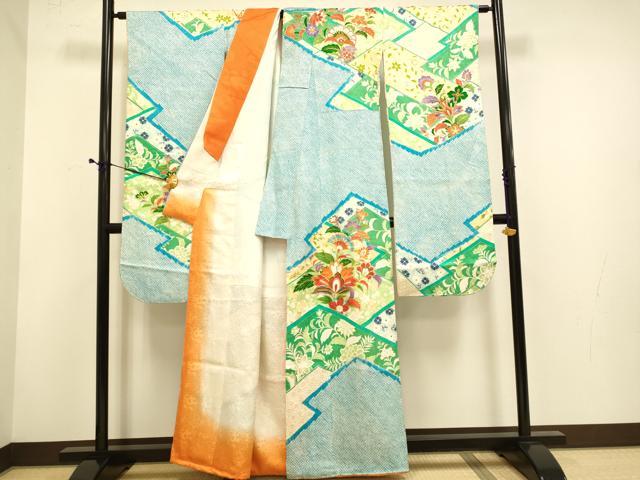 平和屋着物■豪華振袖　駒刺繍　絞り　更紗吉祥花文　金彩　正絹　逸品　DABD6335du
